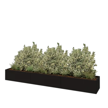 Plieninis lauko vazonas XXL - Stačiakampis - 360 x 50 x 40 cm - RAL9005 matinė (juoda) - Su dugno plokšte