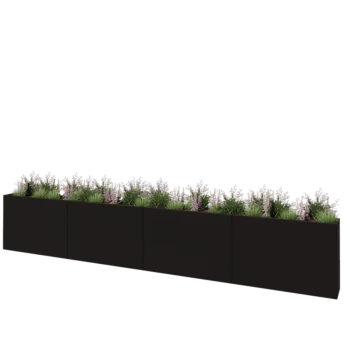 Plieninis lauko vazonas XXL - Stačiakampis - 480 x 30 x 80 cm - RAL9005 matinė (juoda) - Be dugno plokštės
