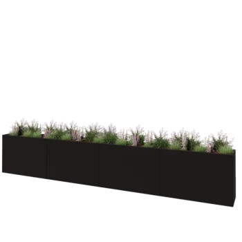 Plieninis lauko vazonas XXL - Stačiakampis - 480 x 40 x 80 cm - RAL9005 matinė (juoda) - Su dugno plokšte