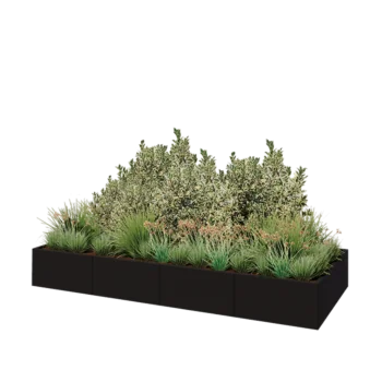 Plieninis lauko vazonas XXL - Stačiakampis - 320 x 120 x 40 cm - RAL9005 matinė (juoda) - Su dugno plokšte