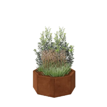 Corten plieno lauko vazonas - Aštuonkampis - 72,4 x 72,4 x 30 cm - Su dugno plokšte - Su kojomis