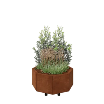 Corten plieno lauko vazonas - Aštuonkampis - 72,4 x 72,4 x 30 cm - Su dugno plokšte - Su ratais