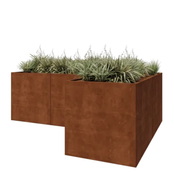 Corten plieno lauko vazonas - L-forma - 300 x 200 x 100 cm - Be dugno plokštės