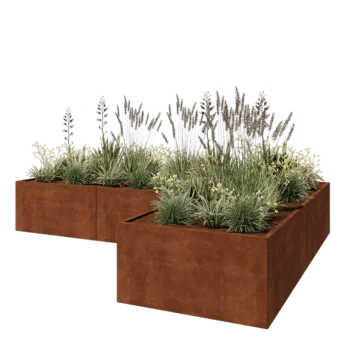 Corten plieno lauko vazonas - L-forma - 360 x 240 x 60 cm - Be dugno plokštės