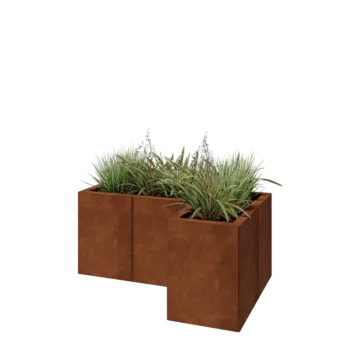 Corten plieno lauko vazonas - L-forma - 90 x 60 x 40 cm - Be dugno plokštės