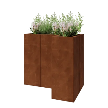 Corten plieno lauko vazonas - L-forma - 90 x 60 x 80 cm - Be dugno plokštės