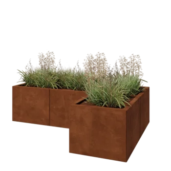Corten plieno lauko vazonas - L-forma - 150 x 100 x 40 cm - Su dugno plokšte