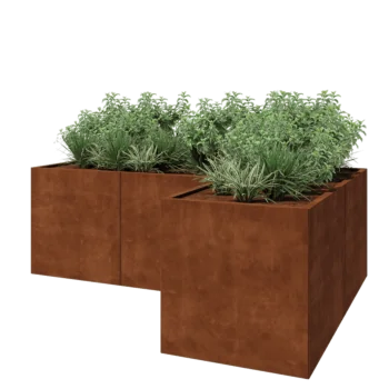 Corten plieno lauko vazonas - L-forma - 240 x 160 x 80 cm - Su dugno plokšte