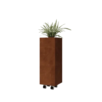 Corten plieno lauko vazonas - Kvadratas - 30 x 30 x 80 cm - Su dugno plokšte - Su ratais