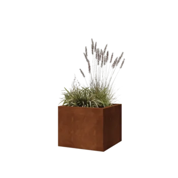 Corten plieno lauko vazonas - Kvadratas - 50 x 50 x 40 cm - Su dugno plokšte