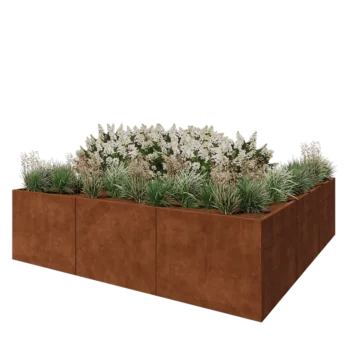 Corten plieno lauko vazonas XXL - Kvadratas - 300 x 300 x 80 cm - Be dugno plokštės