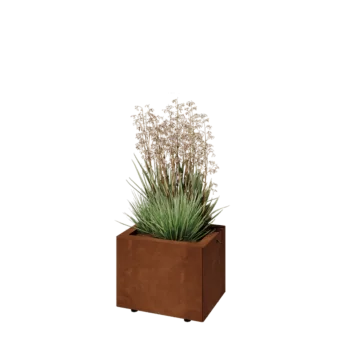 Corten plieno lauko vazonas - Stačiakampis - 40 x 30 x 30 cm - Su dugno plokšte - Su kojomis