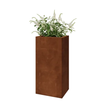 Corten plieno lauko vazonas - Stačiakampis - 40 x 30 x 80 cm - Su dugno plokšte