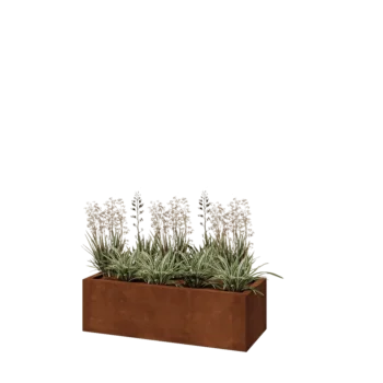 Corten plieno lauko vazonas - Stačiakampis - 100 x 40 x 30 cm - Su dugno plokšte