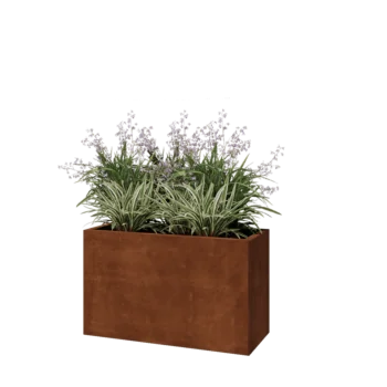 Corten plieno lauko vazonas - Stačiakampis - 100 x 40 x 60 cm - Su dugno plokšte