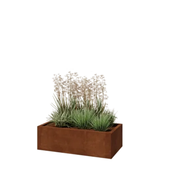 Corten plieno lauko vazonas - Stačiakampis - 100 x 50 x 30 cm - Su dugno plokšte
