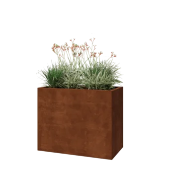Corten plieno lauko vazonas - Stačiakampis - 100 x 50 x 80 cm - Su dugno plokšte