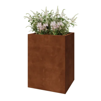 Corten plieno lauko vazonas - Stačiakampis - 60 x 50 x 80 cm - Su dugno plokšte