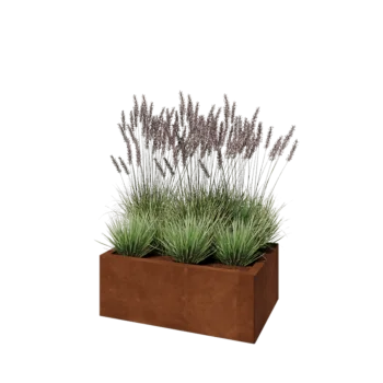 Corten plieno lauko vazonas - Stačiakampis - 80 x 50 x 30 cm - Su dugno plokšte