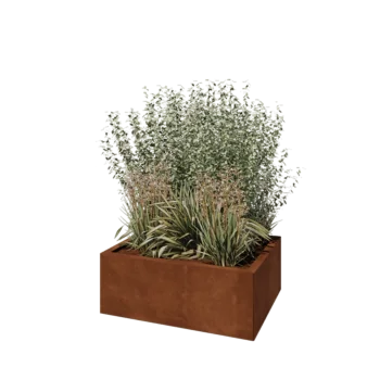Corten plieno lauko vazonas - Stačiakampis - 80 x 60 x 30 cm - Su dugno plokšte