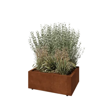 Corten plieno lauko vazonas - Stačiakampis - 80 x 60 x 30 cm - Su dugno plokšte - Su kojomis