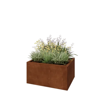Corten plieno lauko vazonas - Stačiakampis - 80 x 60 x 40 cm - Su dugno plokšte