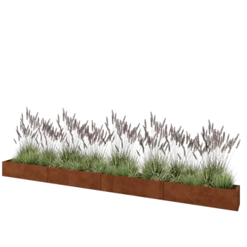 Corten plieno lauko vazonas XXL - Stačiakampis - 480 x 30 x 30 cm - Su dugno plokšte