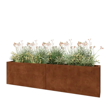 Corten plieno lauko vazonas XXL - Stačiakampis - 240 x 30 x 60 cm - Su dugno plokšte