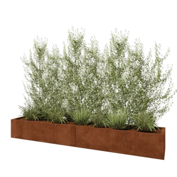 Corten plieno lauko vazonas XXL - Stačiakampis - 240 x 40 x 30 cm - Su dugno plokšte