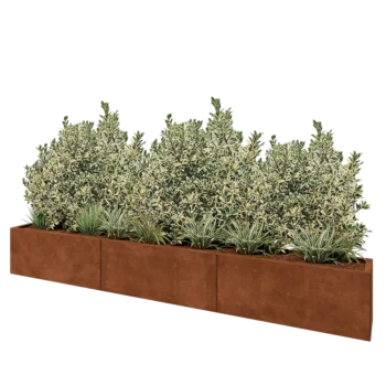 Corten plieno lauko vazonas XXL - Stačiakampis - 300 x 30 x 40 cm - Su dugno plokšte