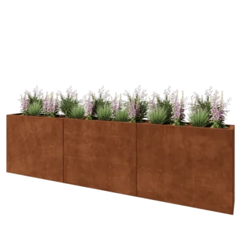 Corten plieno lauko vazonas XXL - Stačiakampis - 300 x 30 x 80 cm - Su dugno plokšte
