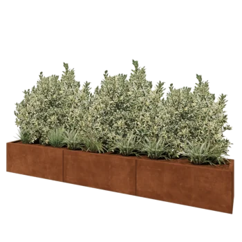 Corten plieno lauko vazonas XXL - Stačiakampis - 300 x 40 x 40 cm - Su dugno plokšte