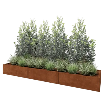 Corten plieno lauko vazonas XXL - Stačiakampis - 300 x 60 x 30 cm - Su dugno plokšte