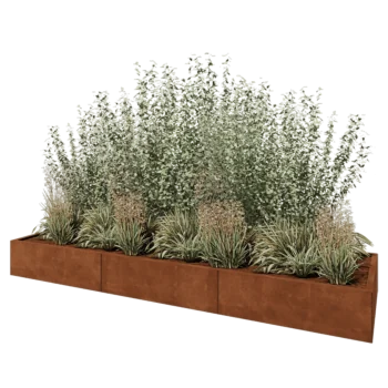 Corten plieno lauko vazonas XXL - Stačiakampis - 300 x 80 x 30 cm - Be dugno plokštės