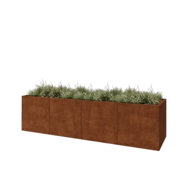 Corten plieno lauko vazonas XXL - Stačiakampis - 400 x 100 x 100 cm - Su dugno plokšte