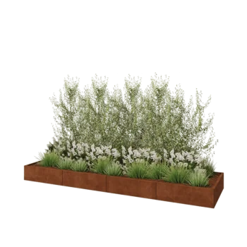 Corten plieno lauko vazonas XXL - Stačiakampis - 400 x 100 x 30 cm - Su dugno plokšte