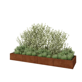 Corten plieno lauko vazonas XXL - Stačiakampis - 400 x 100 x 40 cm - Su dugno plokšte