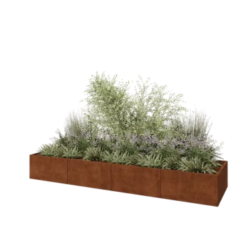 Corten plieno lauko vazonas XXL - Stačiakampis - 400 x 100 x 50 cm - Su dugno plokšte
