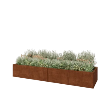 Corten plieno lauko vazonas XXL - Stačiakampis - 400 x 100 x 60 cm - Su dugno plokšte