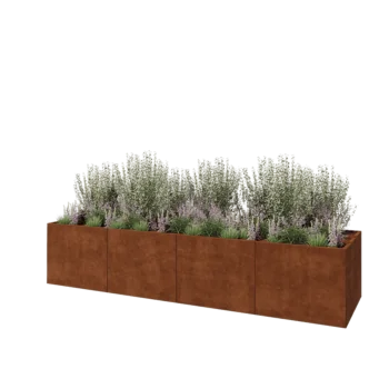 Corten plieno lauko vazonas XXL - Stačiakampis - 400 x 100 x 80 cm - Su dugno plokšte