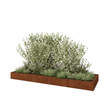 Corten plieno lauko vazonas XXL - Stačiakampis - 400 x 120 x 30 cm - Su dugno plokšte