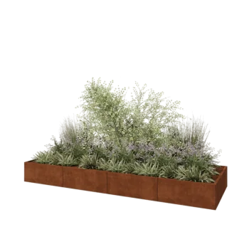 Corten plieno lauko vazonas XXL - Stačiakampis - 400 x 120 x 40 cm - Su dugno plokšte