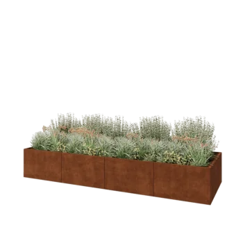 Corten plieno lauko vazonas XXL - Stačiakampis - 400 x 120 x 60 cm - Su dugno plokšte