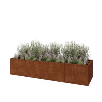 Corten plieno lauko vazonas XXL - Stačiakampis - 400 x 120 x 80 cm - Su dugno plokšte
