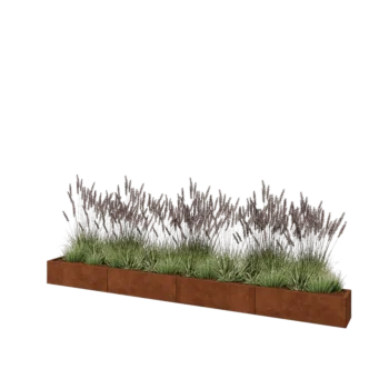 Corten plieno lauko vazonas XXL - Stačiakampis - 400 x 30 x 30 cm - Su dugno plokšte