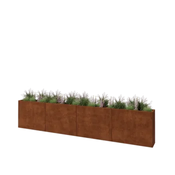 Corten plieno lauko vazonas XXL - Stačiakampis - 400 x 30 x 80 cm - Su dugno plokšte
