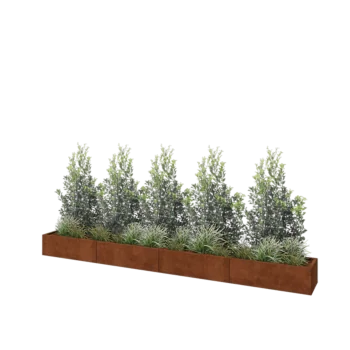 Corten plieno lauko vazonas XXL - Stačiakampis - 400 x 40 x 30 cm - Su dugno plokšte