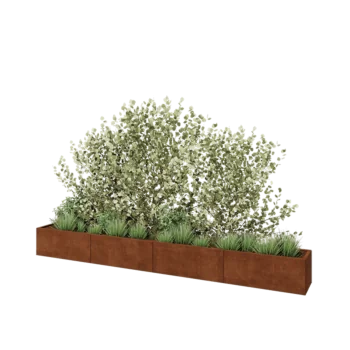 Corten plieno lauko vazonas XXL - Stačiakampis - 400 x 40 x 40 cm - Su dugno plokšte