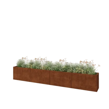 Corten plieno lauko vazonas XXL - Stačiakampis - 400 x 40 x 60 cm - Su dugno plokšte
