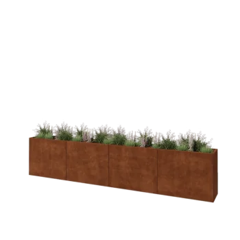 Corten plieno lauko vazonas XXL - Stačiakampis - 400 x 40 x 80 cm - Su dugno plokšte